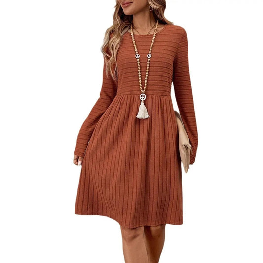 Solid Color Round Neck Long Sleeve Casual Dress null