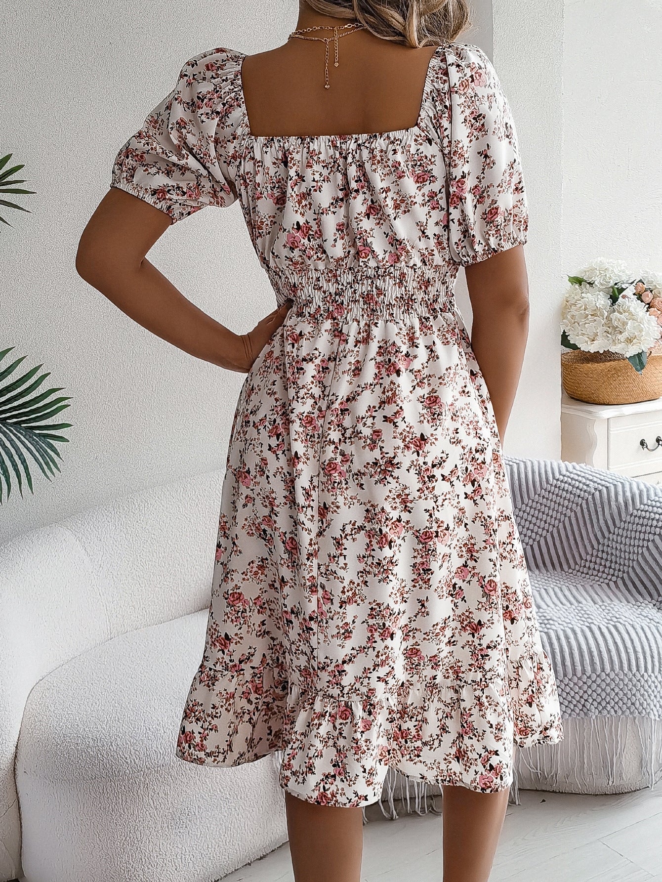 Floral Print Square Collar Dress Summer Fashion Ruffles Dresses Women's Clothing Shopera