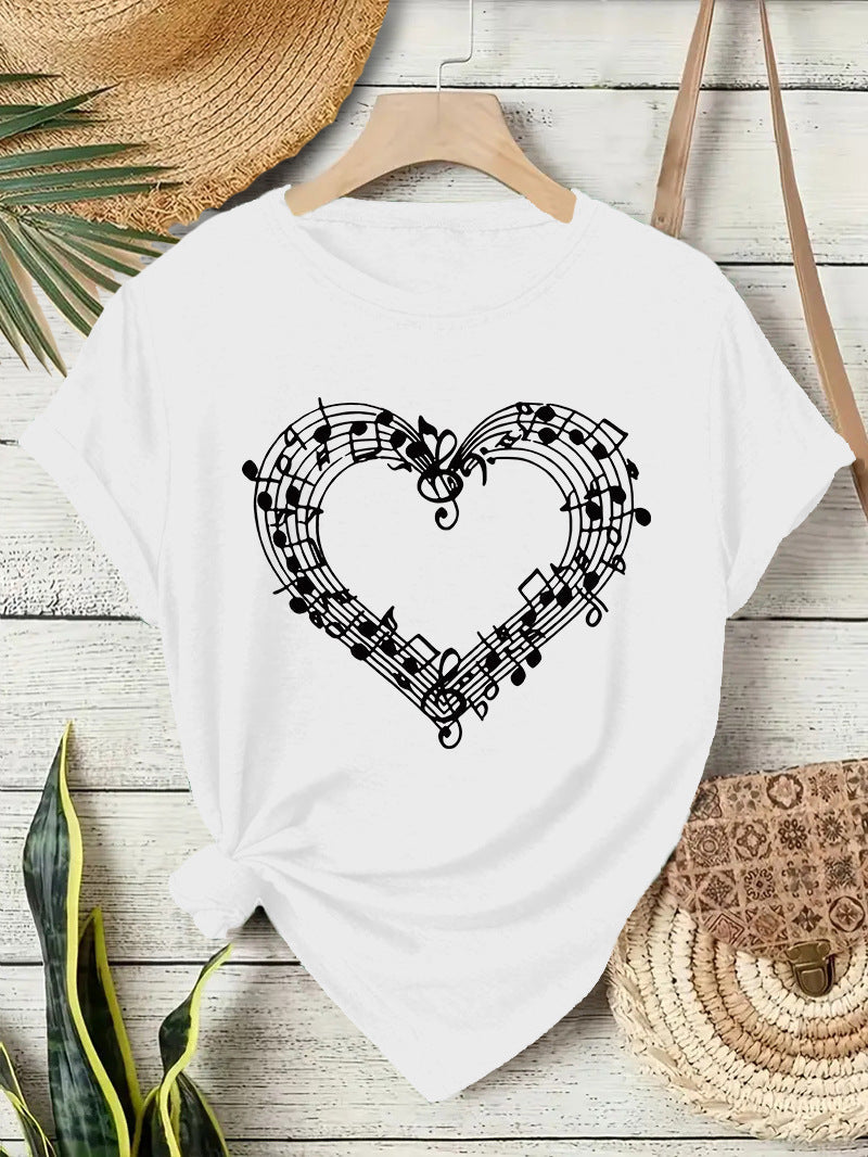 Short sleeved heart-shaped music spectrum print eprolo