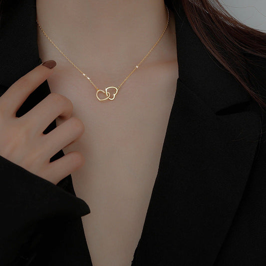 Ins Cold Style Metal Alloy Peach Heart Double Heart Necklace Female Ring Interlocking Small Love Necklace eprolo