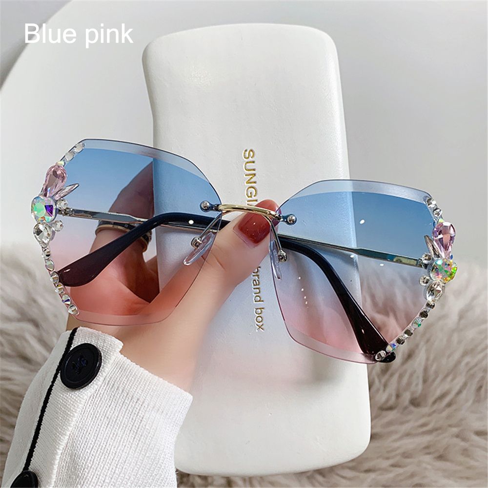 Vintage Rimless Rhinestone UV400 Sunglasses Fashion Brand Designer Sunglasses Retro Cutting Lens Gradient Sun Glass Female Shade eprolo