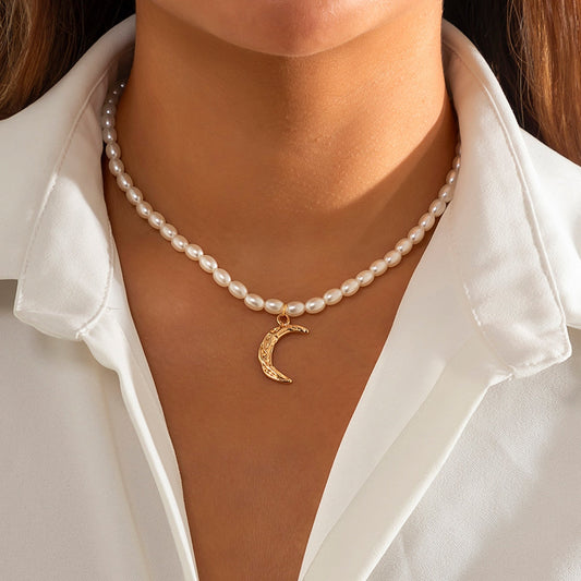 Moon Freshwater Rice Shape Pearl Necklace Rice Shape Necklace Strong Smooth eprolo