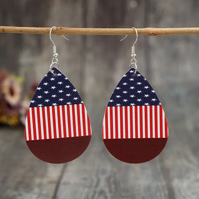 Stars and Stripes PU Leather Teardrop Earrings eprolo