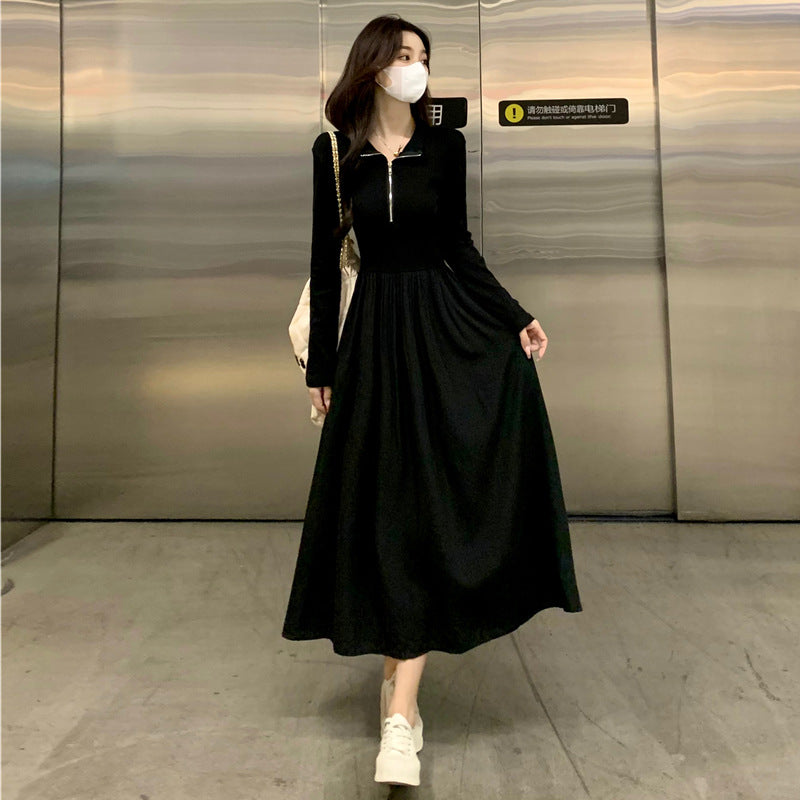 Style Black Long Sleeve Dress for Women, Slim Fit with Waistline, Vintage Chic Silhouette eprolo
