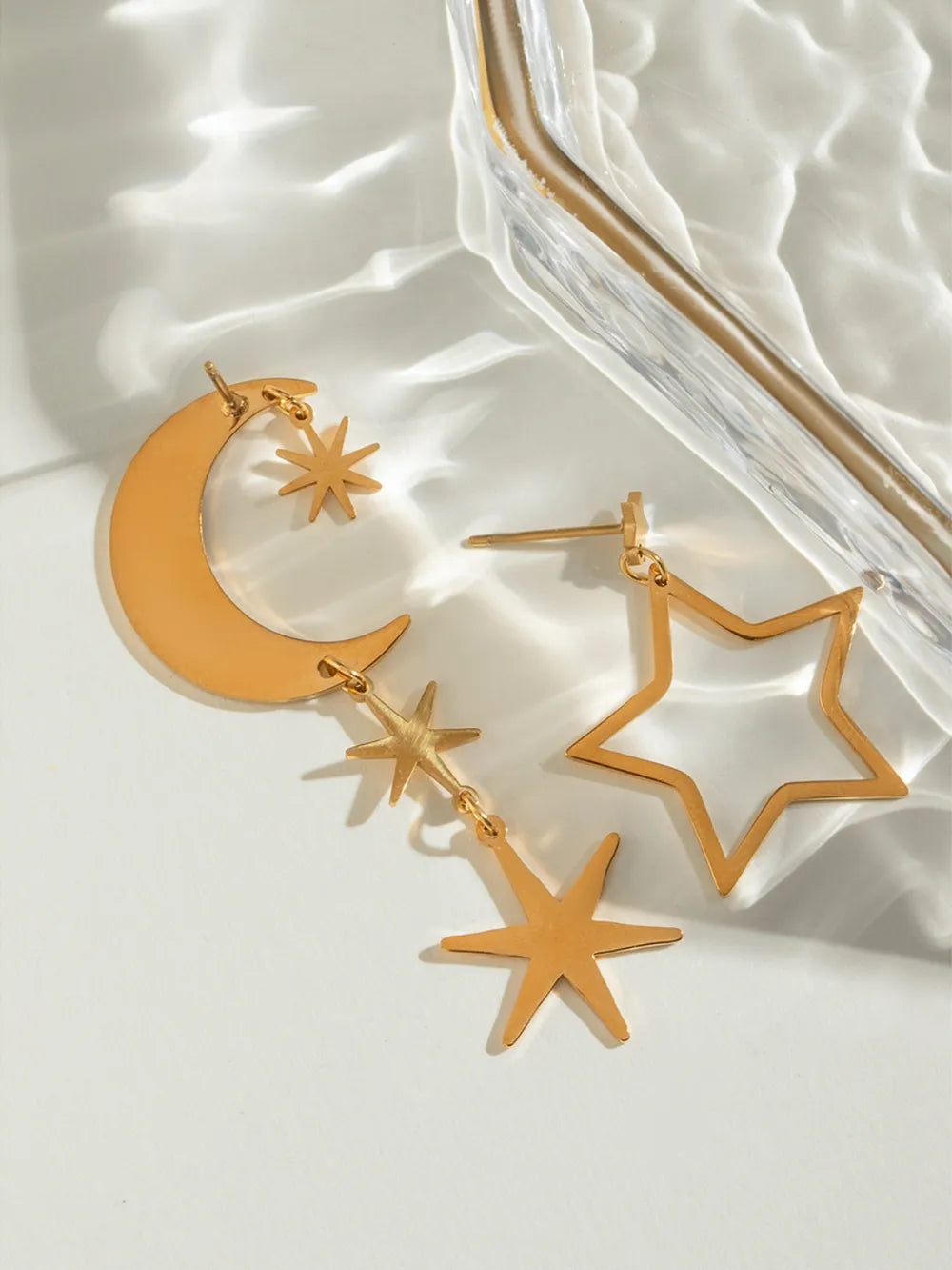 18K Gold-Plated Moon & Star Dangle Earrings eprolo