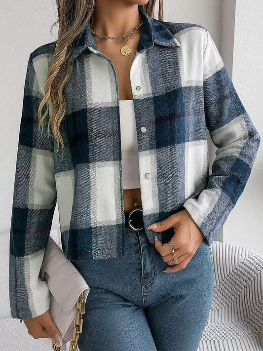 Women's Casual Jacket, Elegant Women's Clothing, High-end Plaid Short Lapel Shirt null