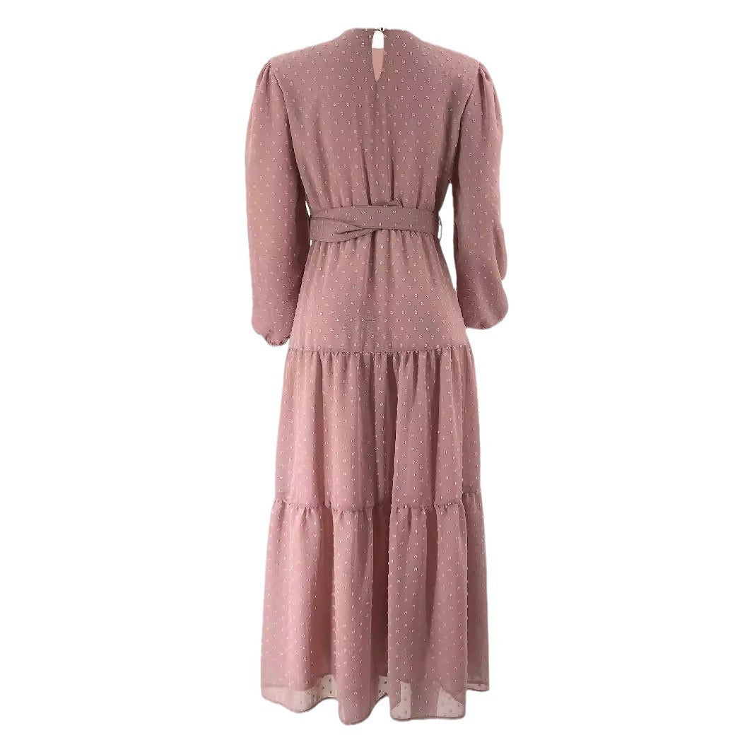 Women's Pure Color Elegant Robe With Belt Dress Shopera