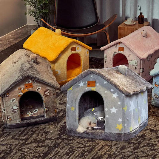 Foldable Dog House Pet Cat Bed Winter Dog Villa Sleep Kennel Removable Nest Warm Enclosed Cave Sofa Pets Supplies null