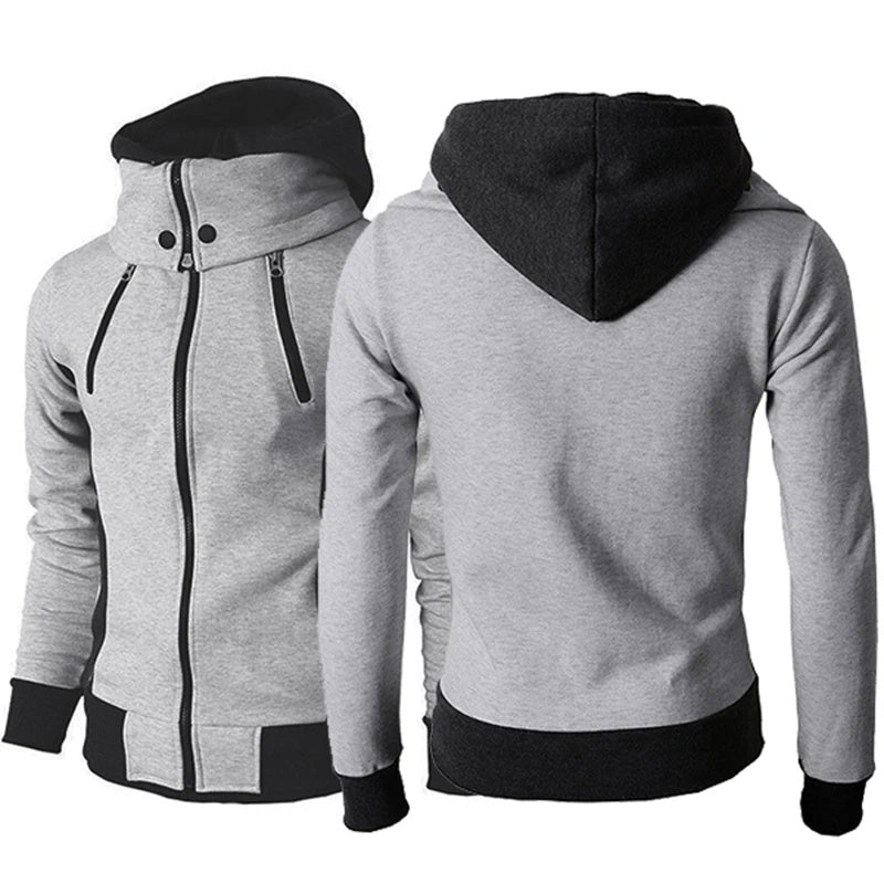 Men's Zip UP Hooded Jacket Fake Two Piece Sports Cardigan Casual Slim Sweatshirt Jacket Shopera
