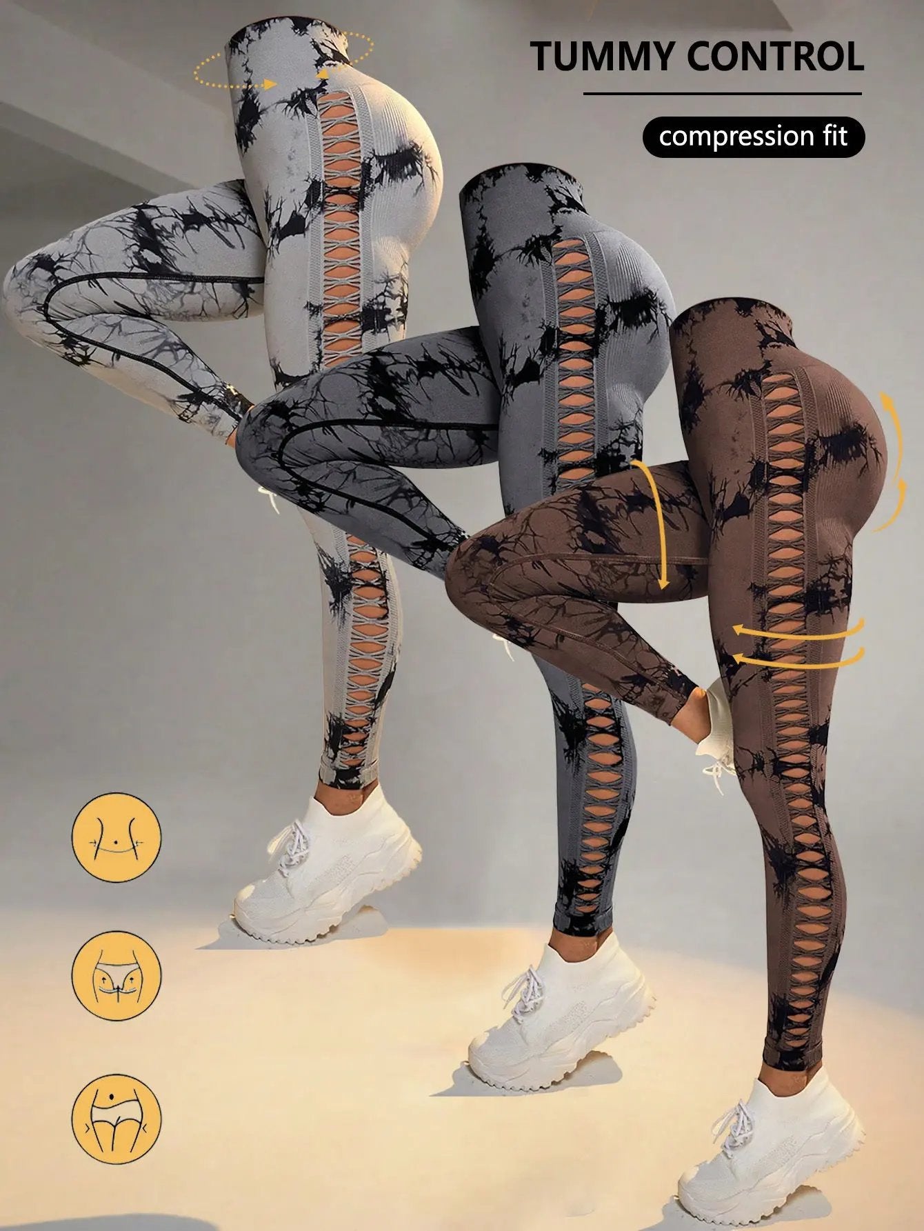 3 Pack Women's Tie-Dye Cutout Yoga Pants High-Waisted Leggings Women's Tie-Dye Leggings,, Leggings Women High Waisted Seamless Workout Leggings Gym Booty Tights Tummy Control Yoga Pants null