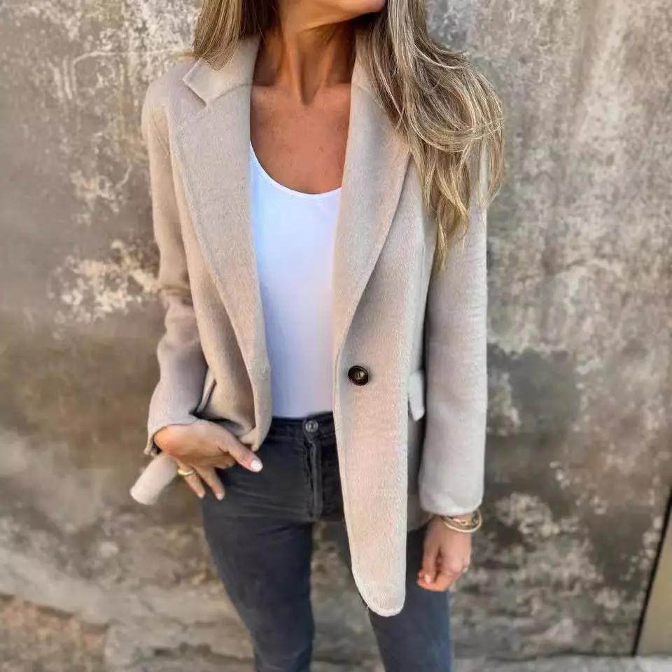 Ins Button Lapel Short Blazer Winter Fashion Commuter Jacket Outwear Women's Clothing null