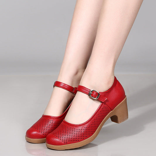 Coarse heeled women's shoes work shoes commuting hollow sandals eprolo