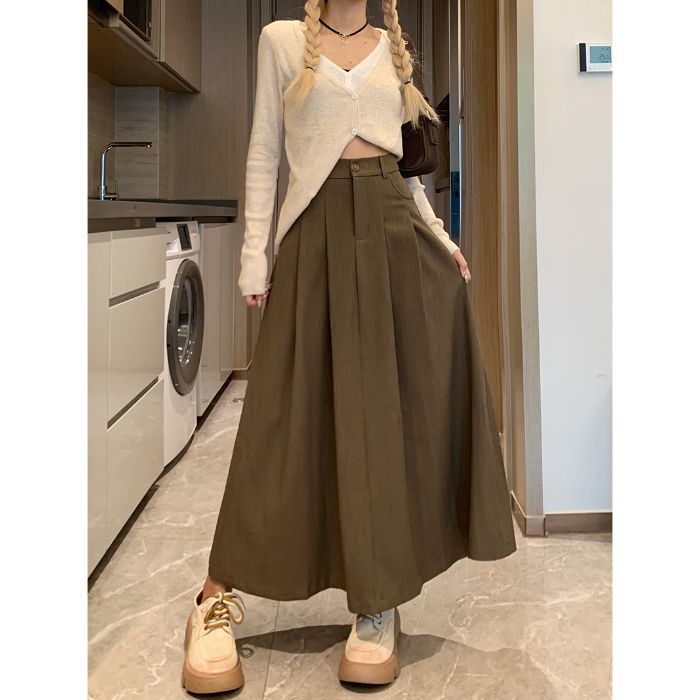 Pleated Suit Skirt for Women,Plus Size, Pear Shape, Long Slimming, Drapey A-Line Flared Skirt eprolo