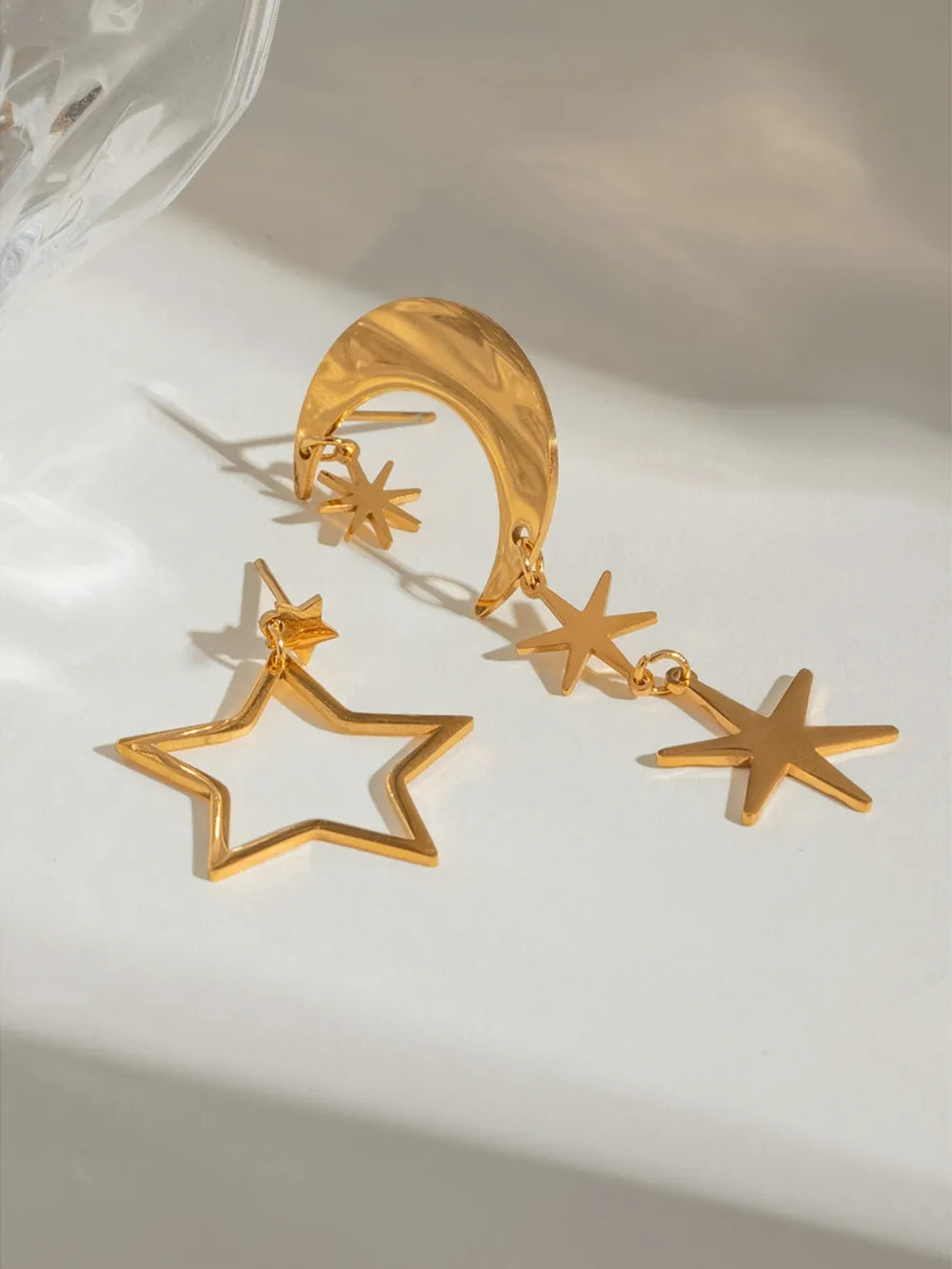 18K Gold-Plated Moon & Star Dangle Earrings eprolo