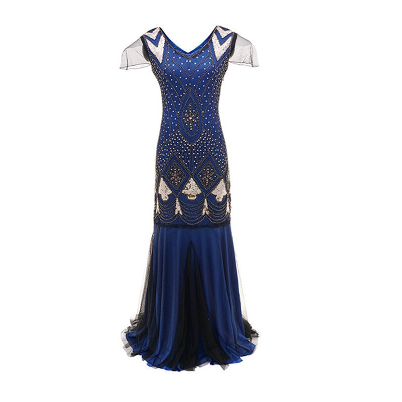 Vintage 1920s Embroidered Beaded Sequin Evening Gown Dress for Women eprolo