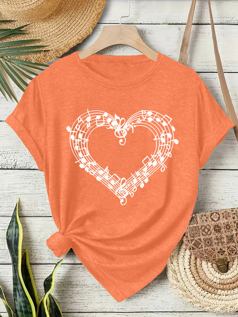 Short sleeved heart-shaped music spectrum print eprolo