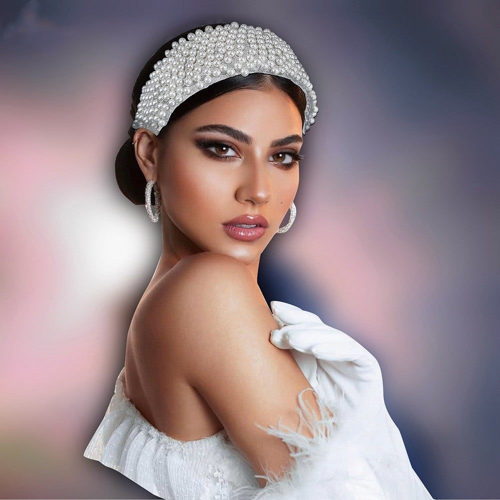 White Pearl Bride Headwear Handmade Beaded Hair Hoops, Hair Clips, Hair Accessories eprolo
