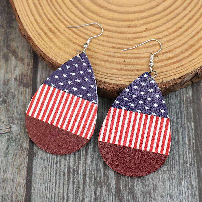 Stars and Stripes PU Leather Teardrop Earrings eprolo