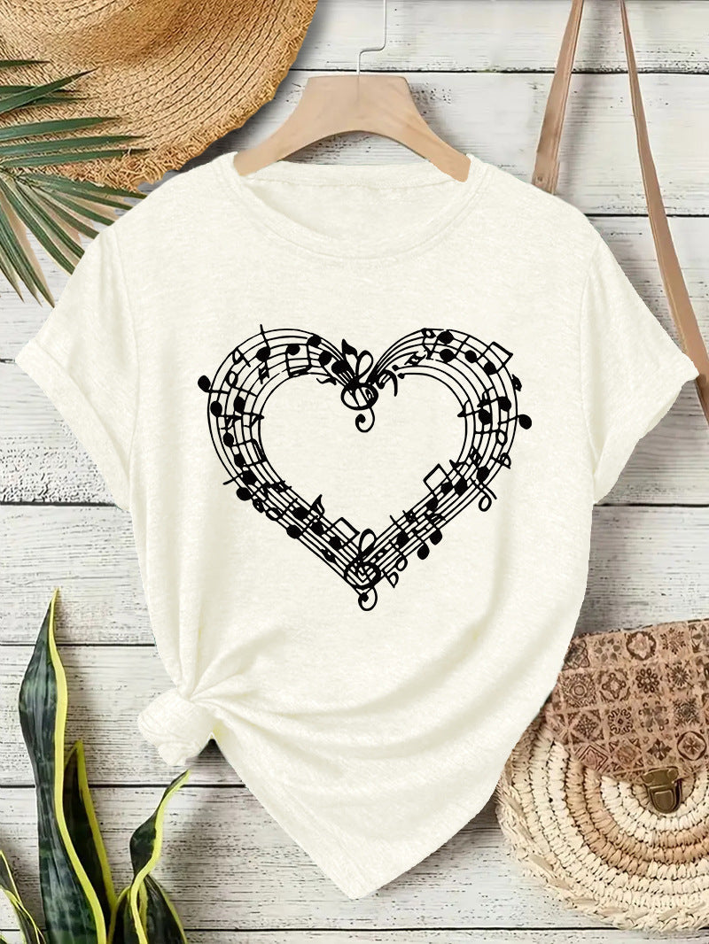 Short sleeved heart-shaped music spectrum print eprolo