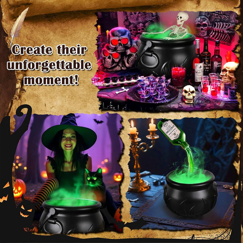 Halloween Spooky Witch Decor: Witch Cauldron, Floating Bottle Fog Machine & Skull LED Light – For Party & Home eprolo