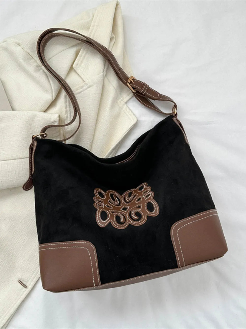 Suede Patch Adjustable Strap Tote Bag eprolo