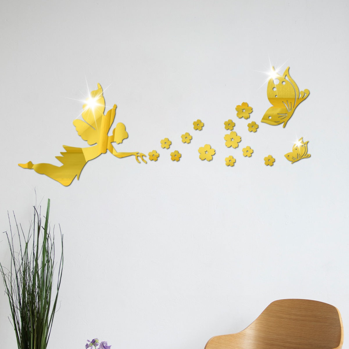 Angelic Flying Mirror Wall Stickers, Fairy Scattering Flowers Acrylic DIY Decorations for Living Room and Dining Room, New Arrival Butterfly and Flower Designs eprolo