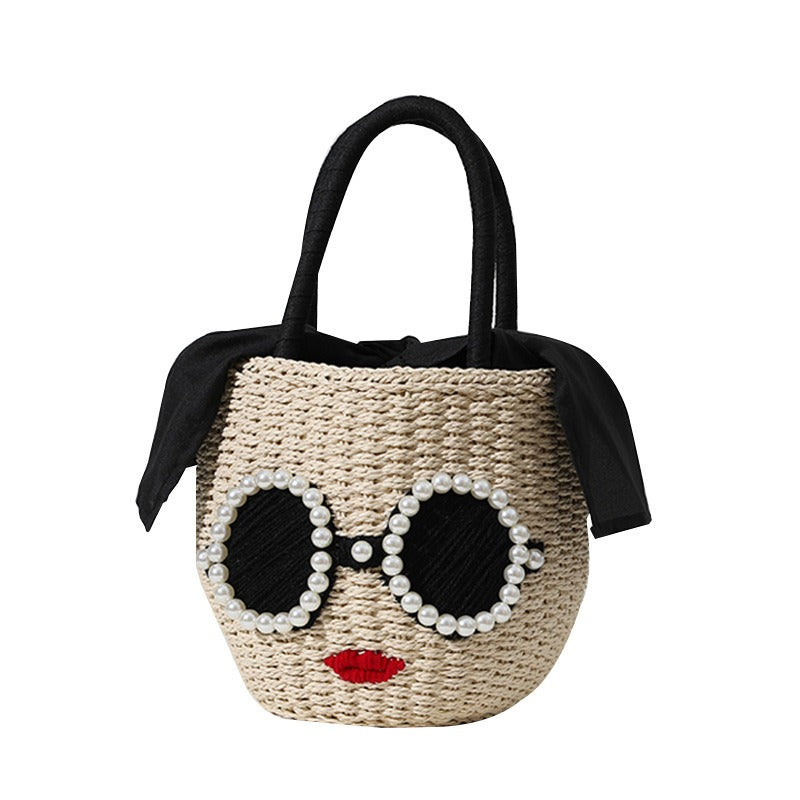 Japanese fashion rattan woven handbag, cute cartoon Japanese style water bucket woven bag eprolo