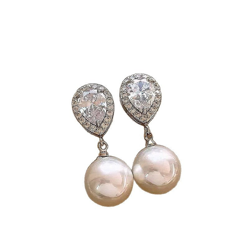 Water Drop Full Diamond Pearl Drop Earrings