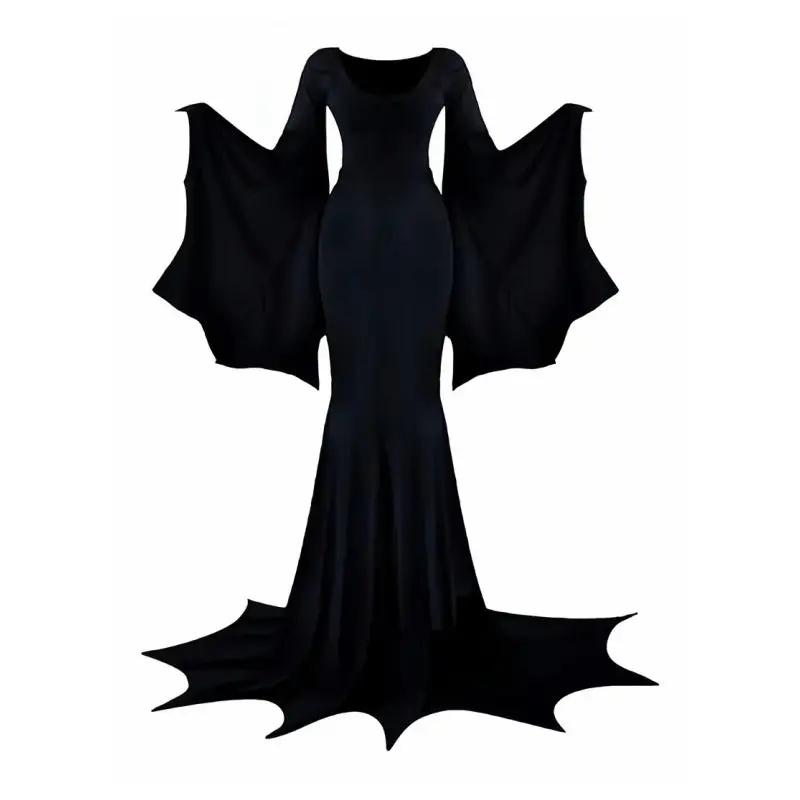 Black Costume Womens Gothic Witch Bat Sleeve Dress Halloween Cosplay Costumes Vintage Carnival Party Outfit null