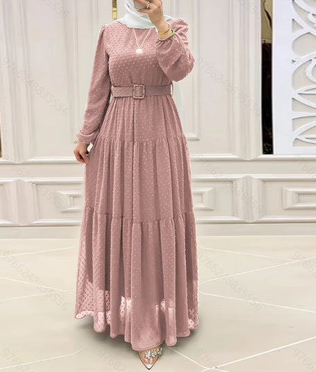 Women's Pure Color Elegant Robe With Belt Dress Shopera