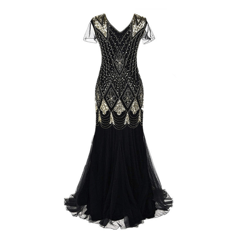 Vintage 1920s Embroidered Beaded Sequin Evening Gown Dress for Women eprolo