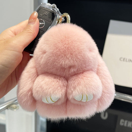 Cute Rex Rabbit Fur Doll Bunny Car Keychain Pendant Mini Bag Plush Dead Ornament Rabbit eprolo