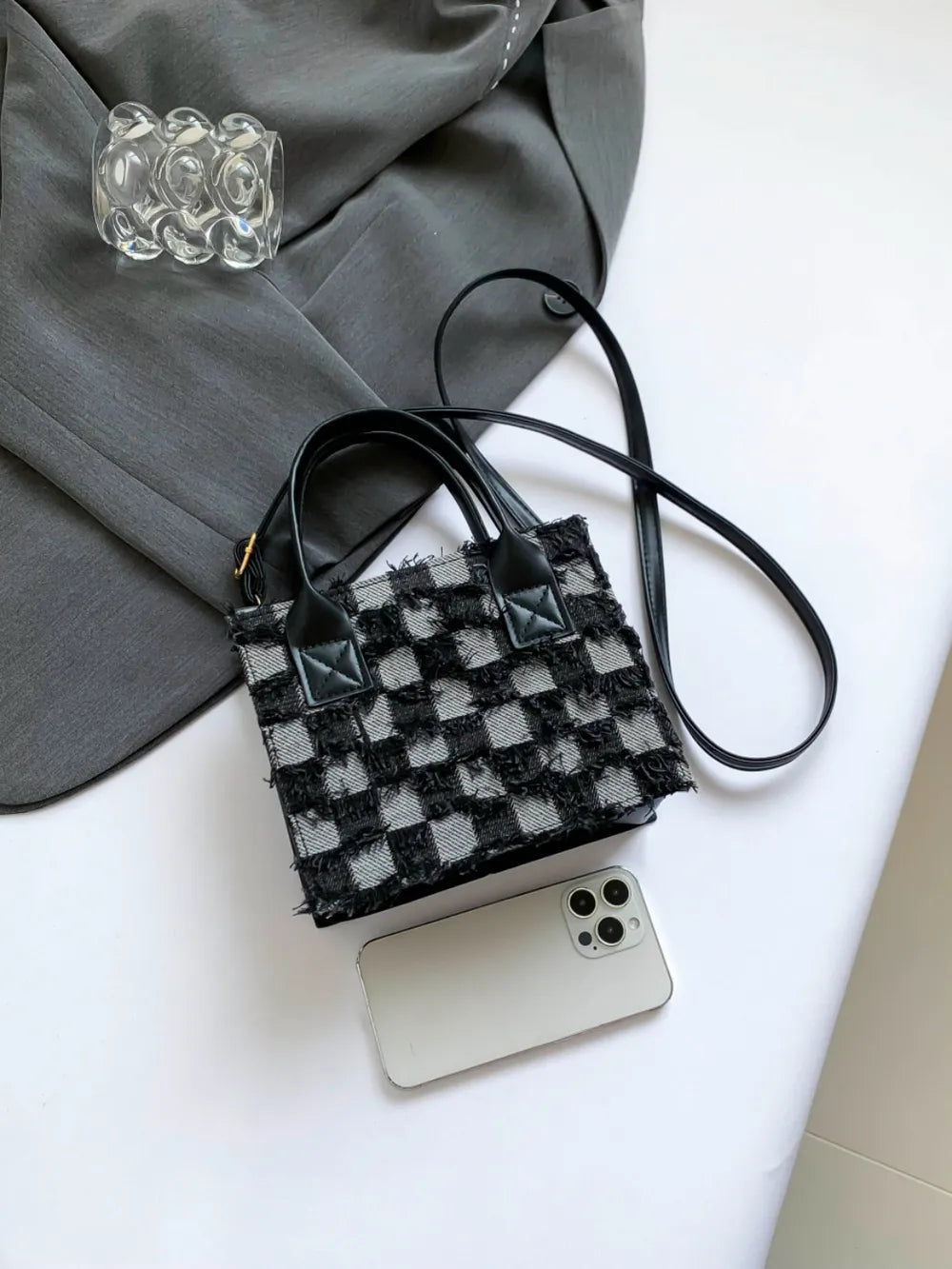 Raw Edge Plaid Shoulder Bag eprolo