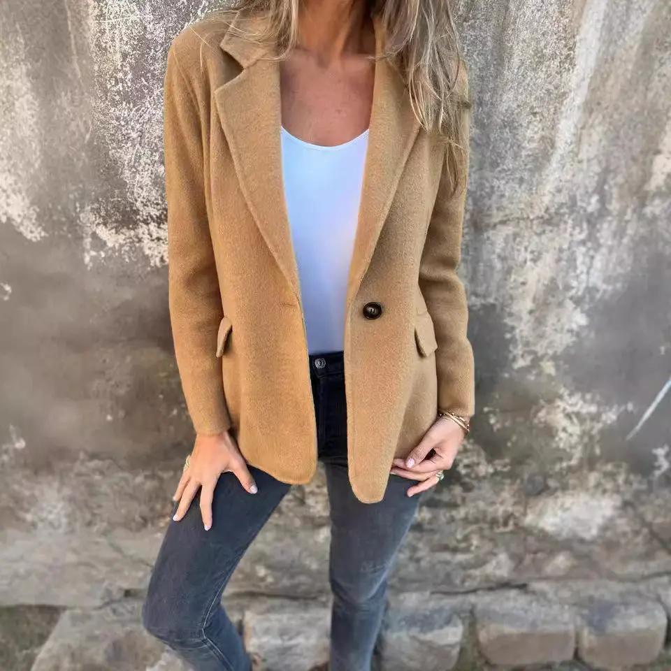 Ins Button Lapel Short Blazer Winter Fashion Commuter Jacket Outwear Women's Clothing null