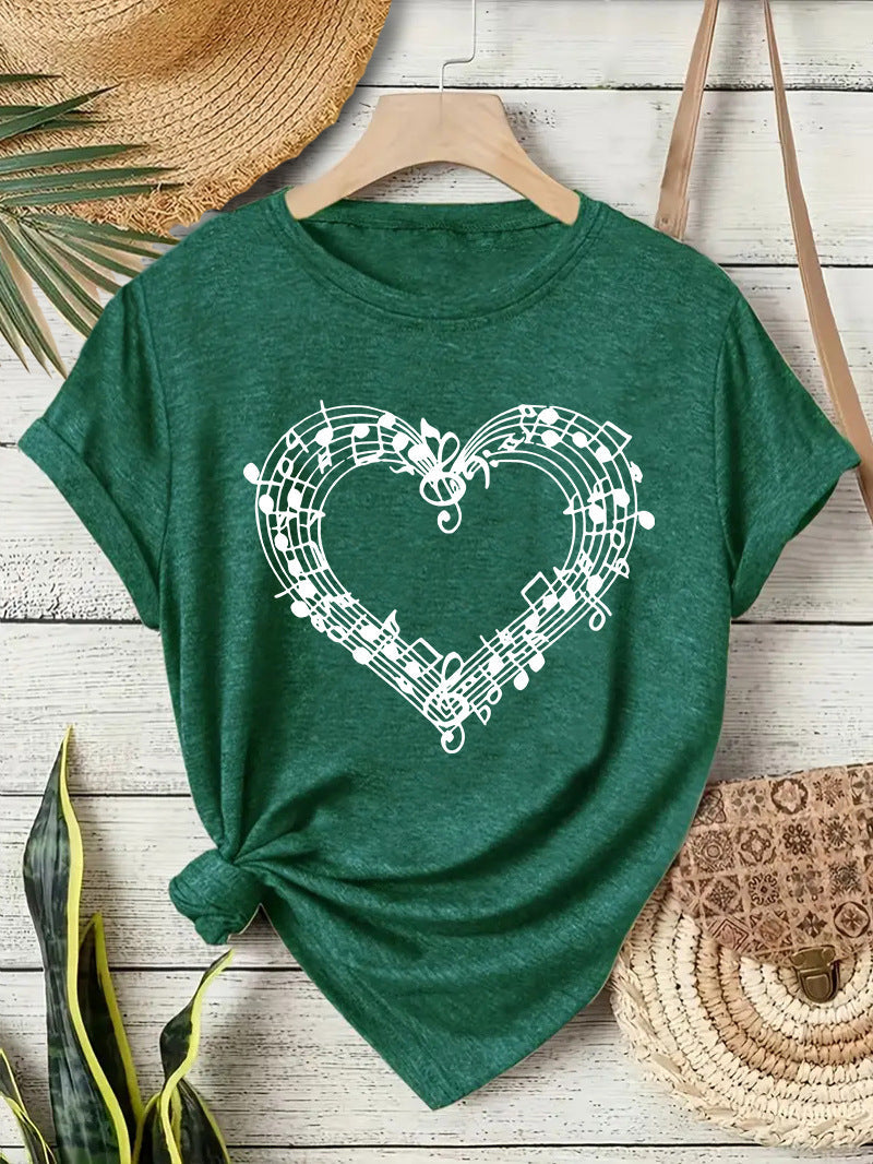 Short sleeved heart-shaped music spectrum print eprolo
