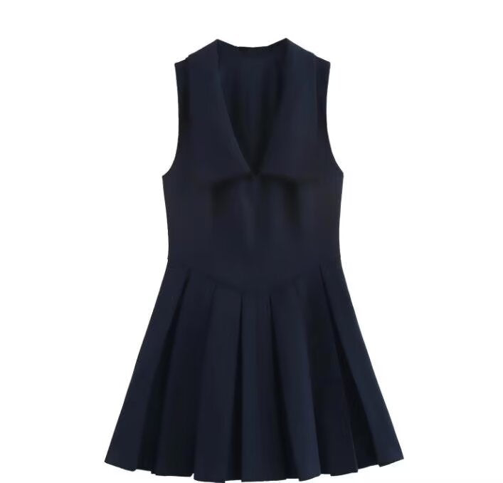 Doll collar lace trimmed waist wide pleated dress for women eprolo