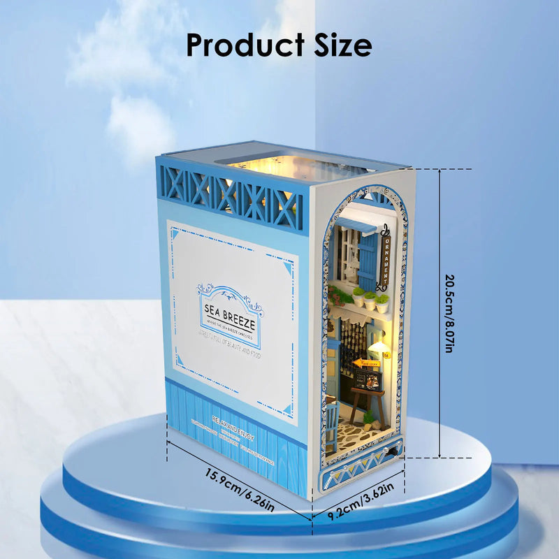 DIY Book Nook Kit 3D Wooden Puzzle Bookshelf Insert Decor with Warm Light DIY Miniature Dollhouse Model Building Kits for Kids eprolo