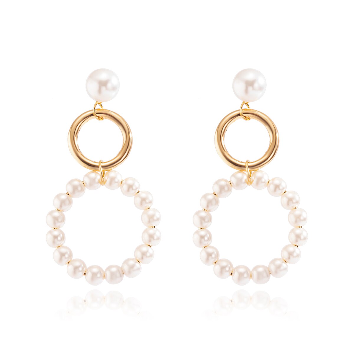 Retro Temperament Cold Wind Imitation Pearl Earrings Female Simple Geometric Metal Large Hoop Earrings eprolo