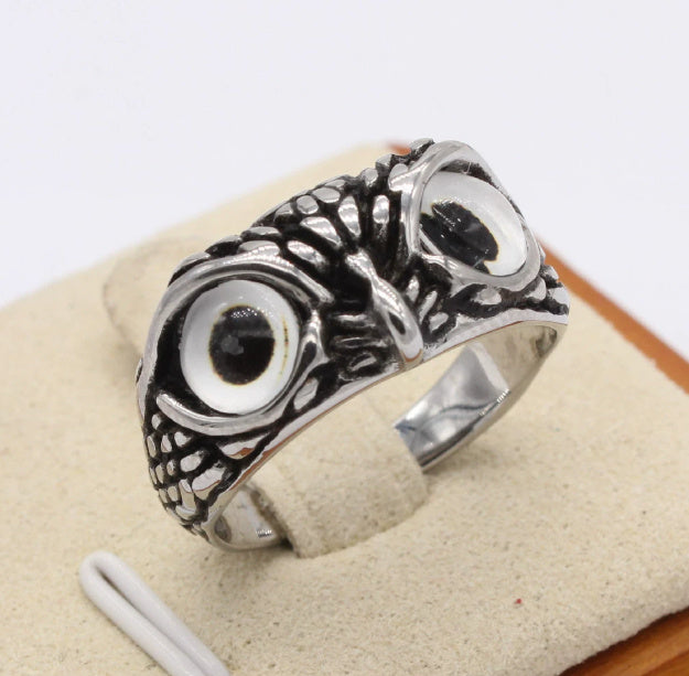 Plain Silver Retro Blue Glasses Owl Jewelry Ring Men And Women Design Owl Ring