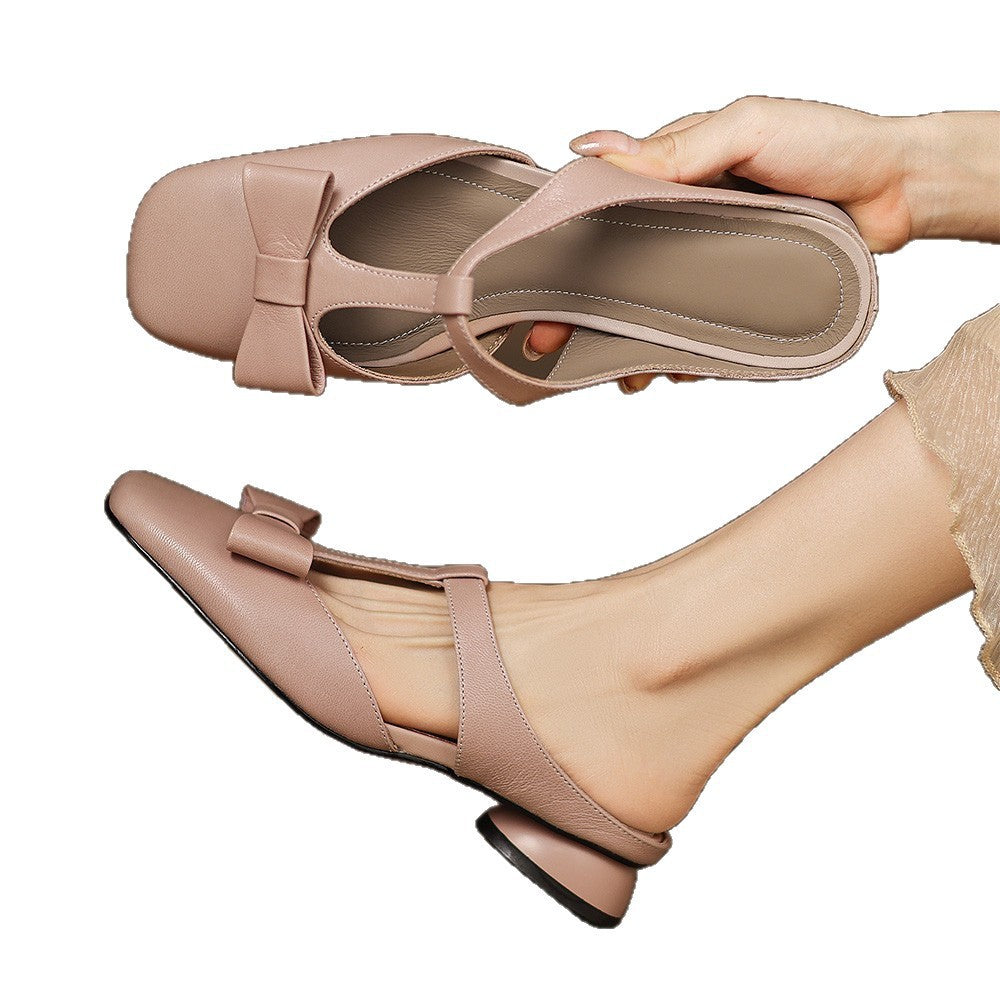 French T-Strap Bowknot Open-Toe Half Slippers Women Sweet Outdoor Backless Sandals Fashion Match eprolo