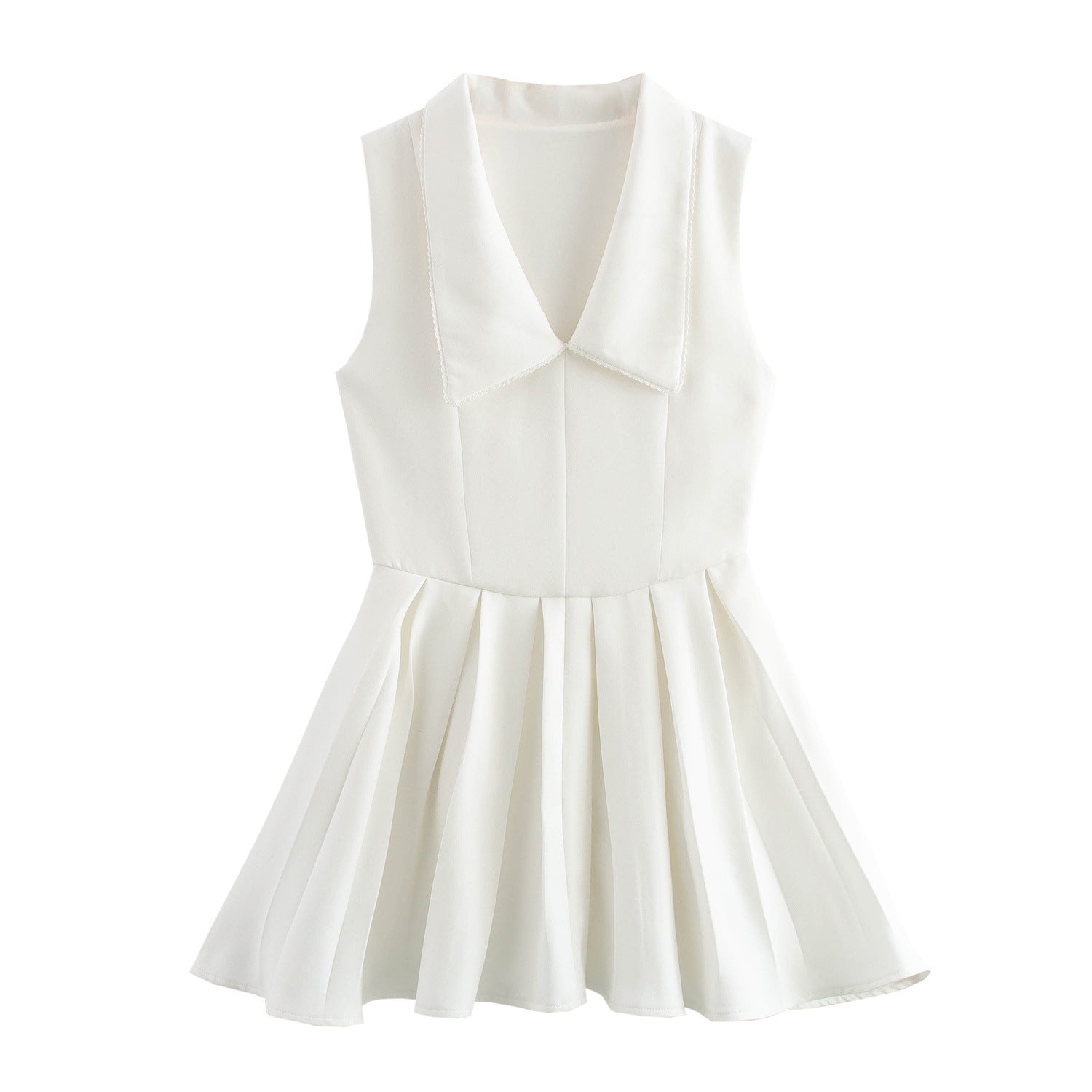 Doll collar lace trimmed waist wide pleated dress for women eprolo