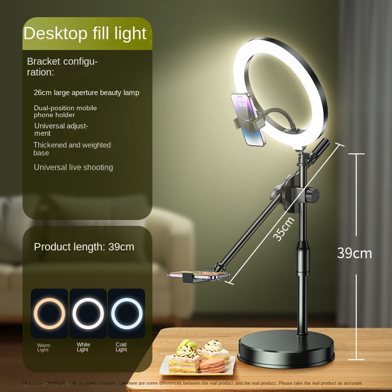 Mobile Phone Overhead Shooting Stand for Food Photography, Drawing, and Live Streaming - Adjustable Dual-Camera Position Desktop Phone Holder with Fill Light eprolo