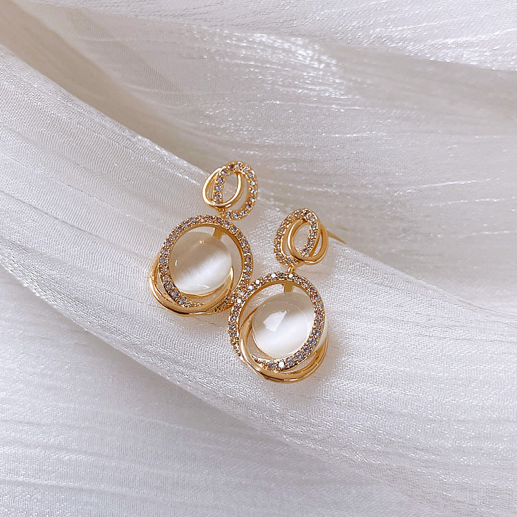 S925 Silver Needle Korean Opal Earrings Geometric Loop Earrings New Fashion Style Earrings Female Earrings eprolo