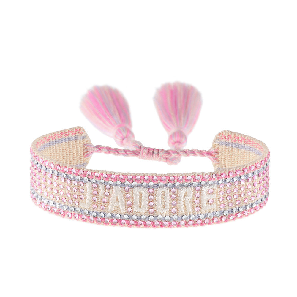 Cross-border Fully Ironed Colorful Diamond Woven DIY Bracelet Accessories for Women Creative Ethnic Embroidery Letter Rope eprolo