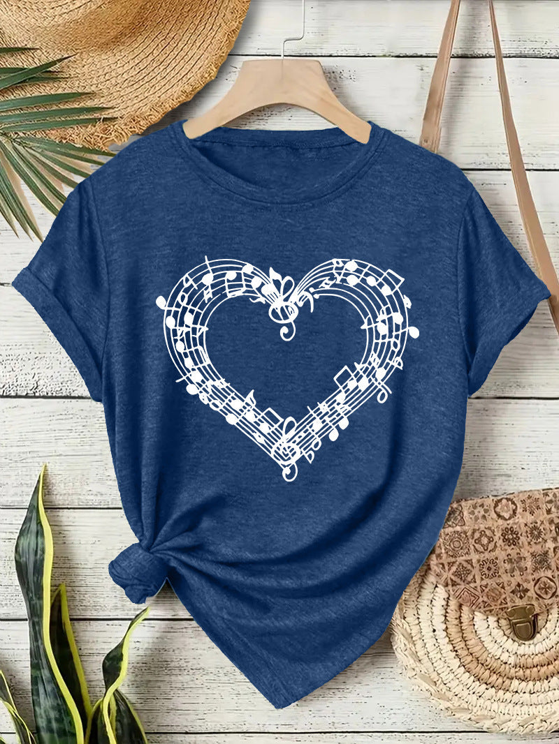 Short sleeved heart-shaped music spectrum print eprolo