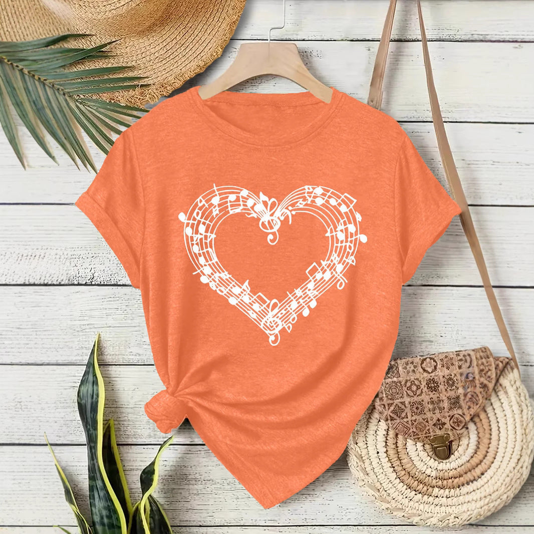 Short sleeved heart-shaped music spectrum print eprolo