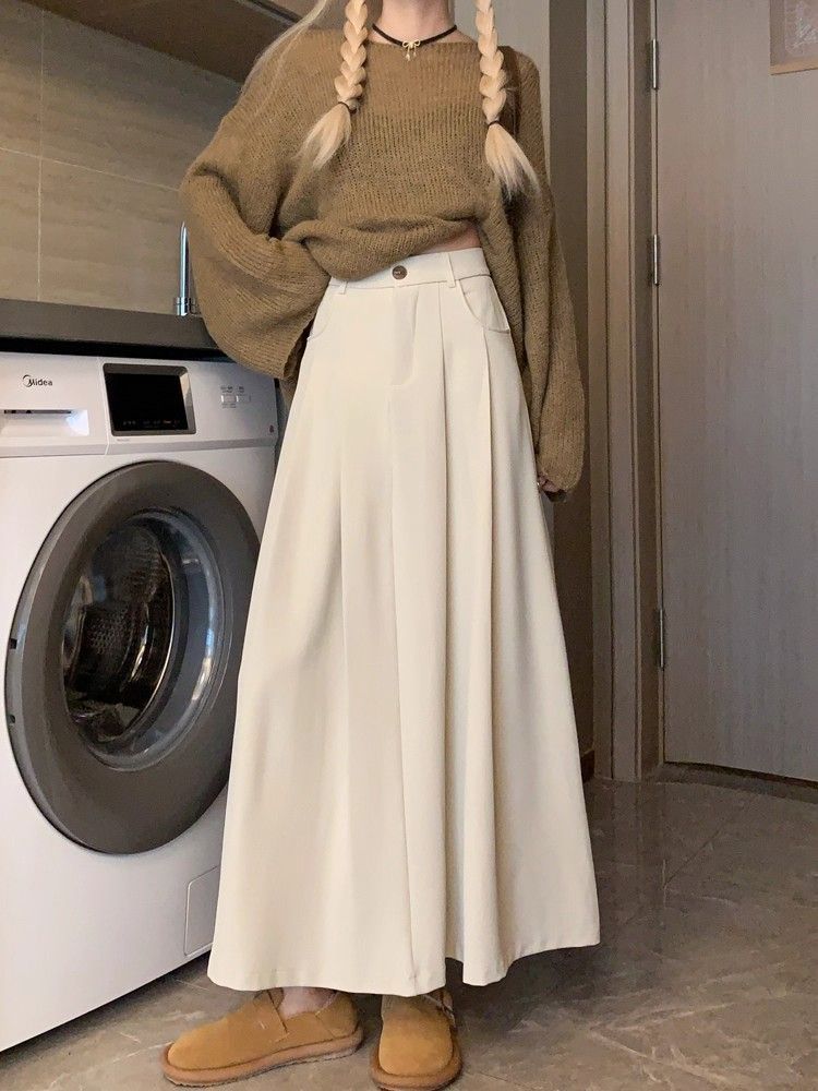 Pleated Suit Skirt for Women,Plus Size, Pear Shape, Long Slimming, Drapey A-Line Flared Skirt eprolo