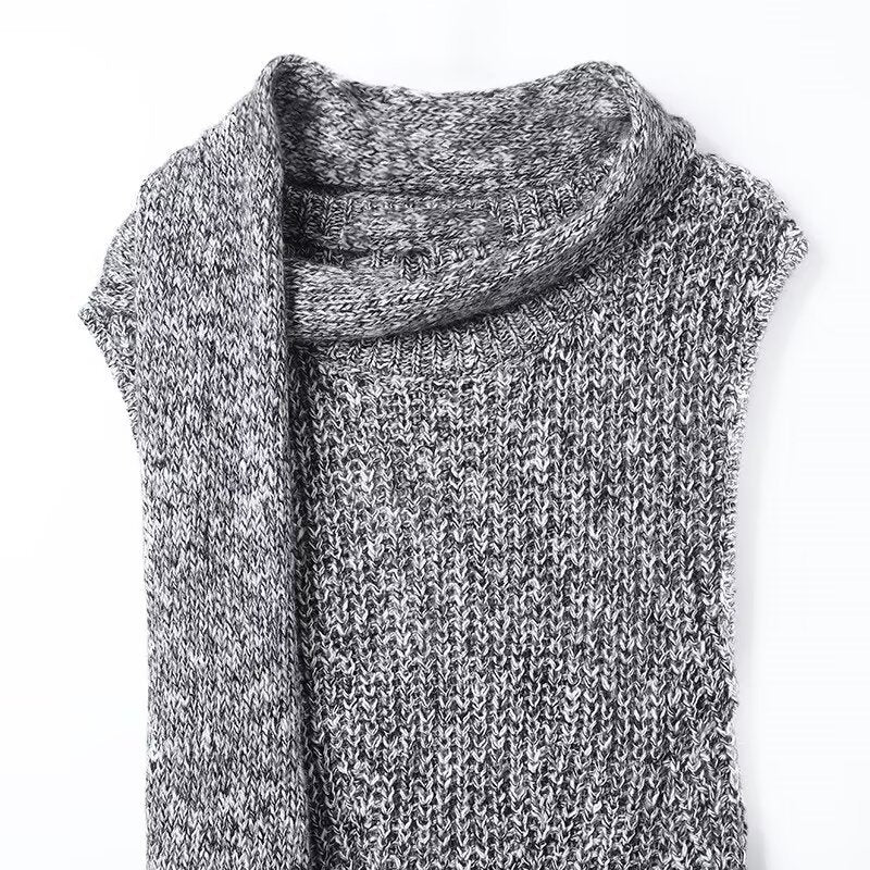Scarf collar sleeveless gray knitted dress for women eprolo