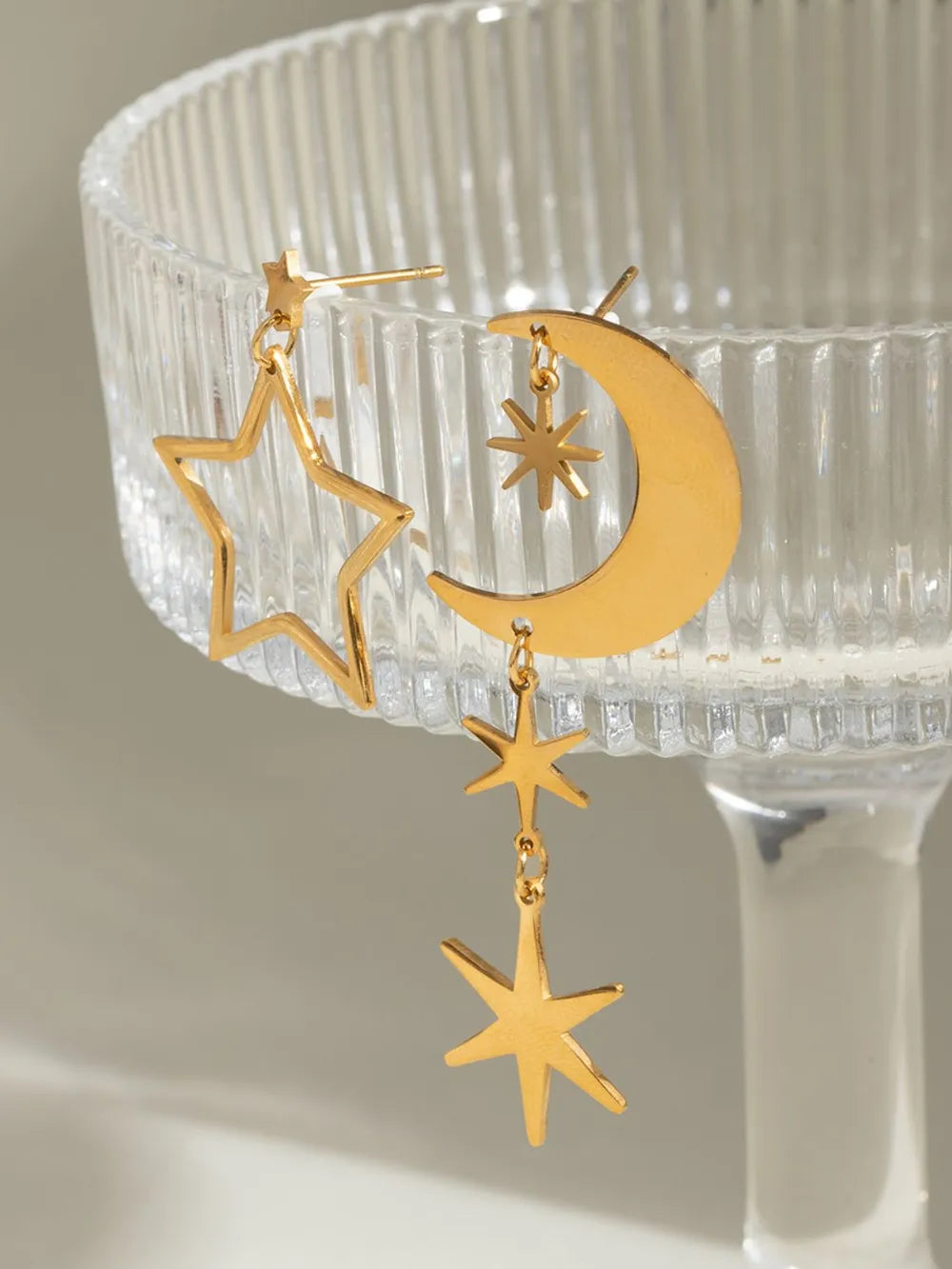 18K Gold-Plated Moon & Star Dangle Earrings eprolo