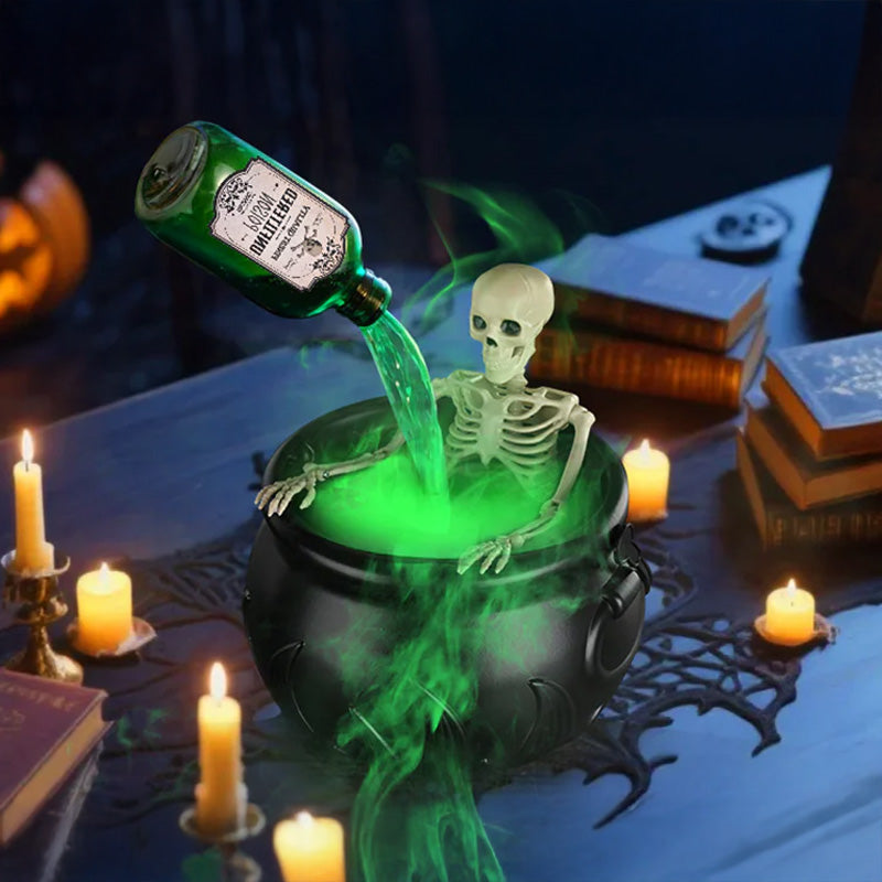 Halloween Spooky Witch Decor: Witch Cauldron, Floating Bottle Fog Machine & Skull LED Light – For Party & Home eprolo